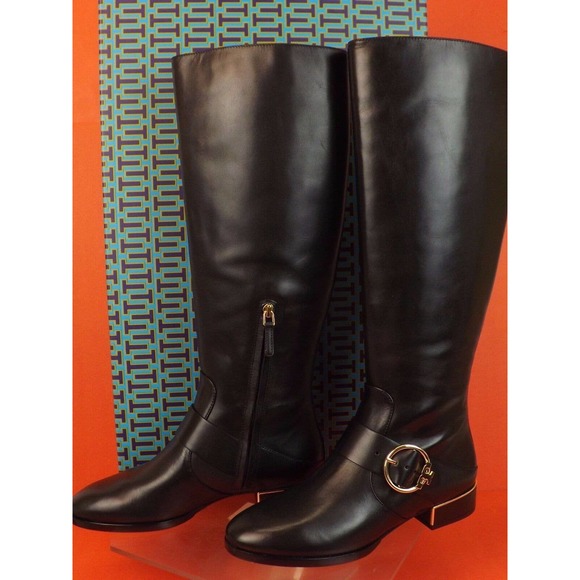 NIB TORY BURCH SOFIA BLACK BELTED BUCKLE LEATHER REVA TALL RIDING BOOTS 6 - Picture 9 of 12